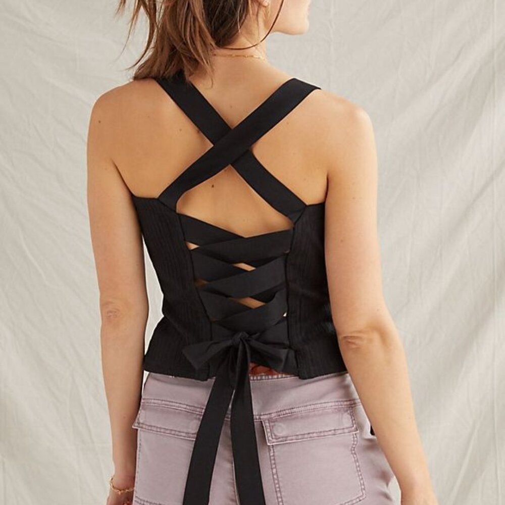 Anthropologie Back Lace-up Tank S Black by Porridge NWT - Picture 5 of 7